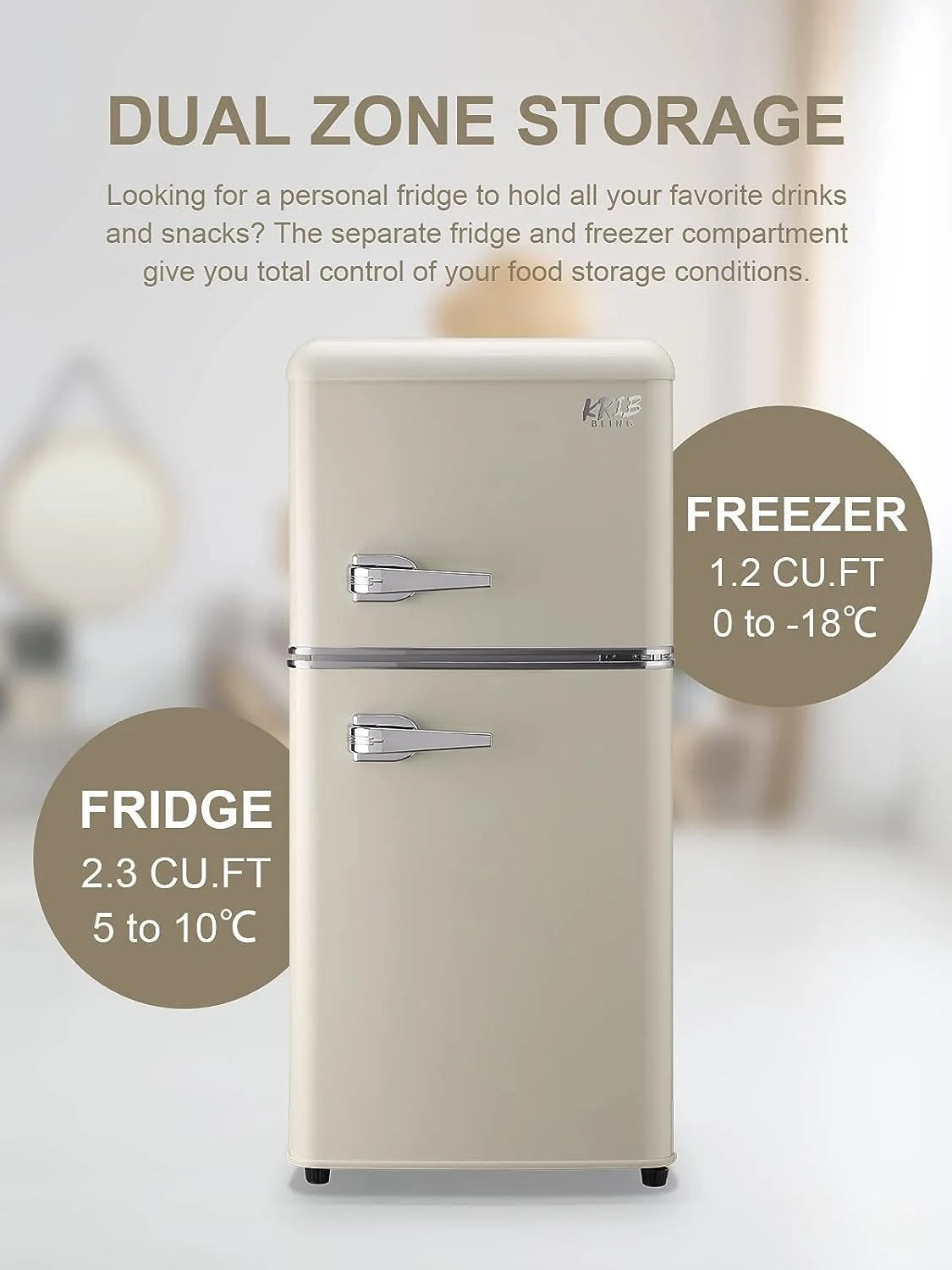 KRIB BLING 3.5 Cu.ft Compact Refrigerator Mini Fridge with Freezer, 2 Door Small Refrigerator for Office, Silver