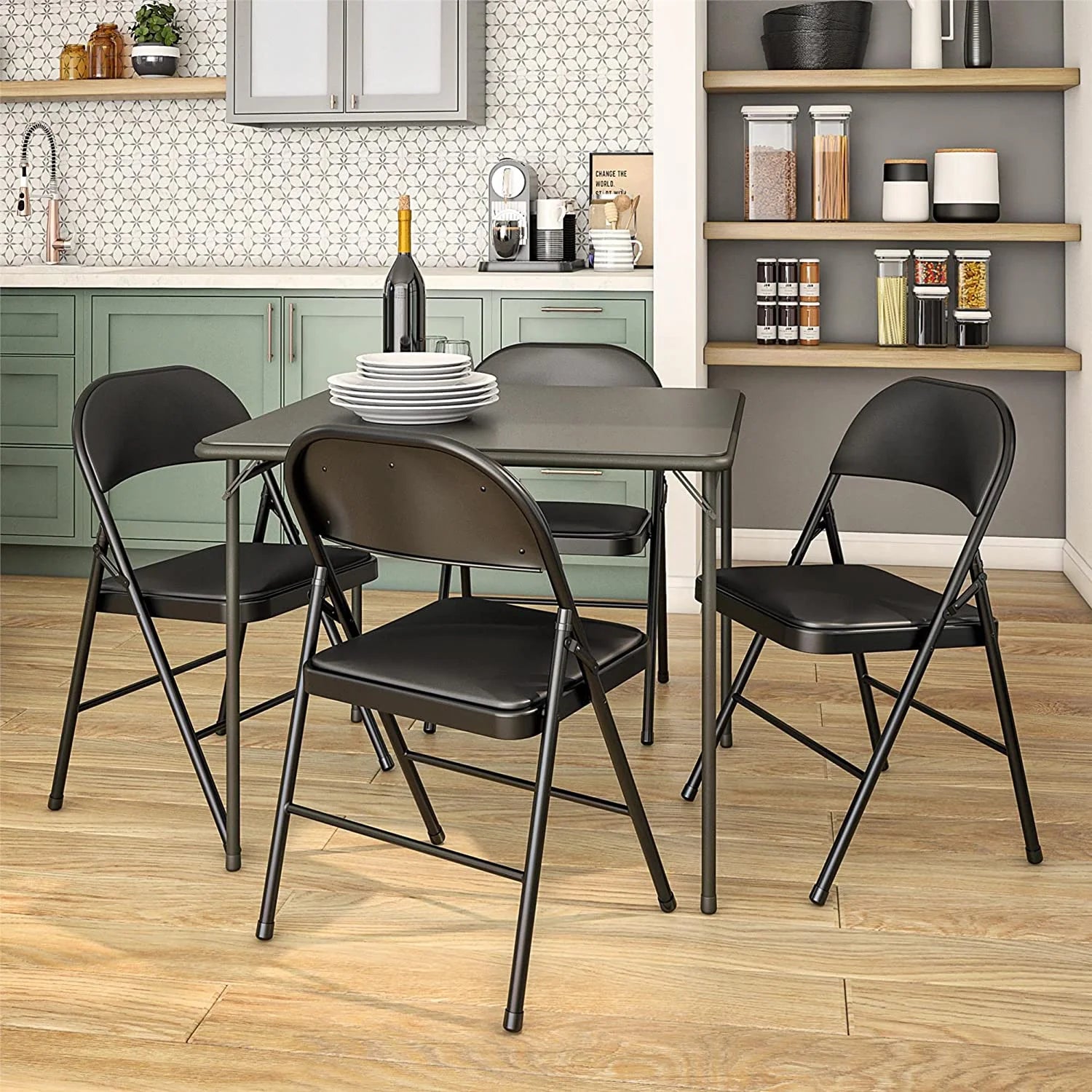 Vebreda Upholstered Padded Folding Chair (4 Pack), Black