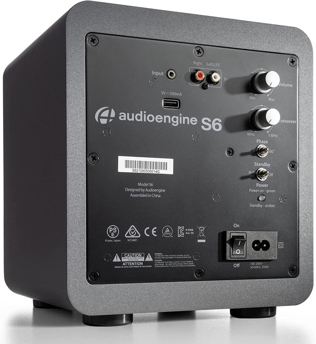 Audioengine S6 210 Watt 6" Compact Powered Subwoofer - Gray - New