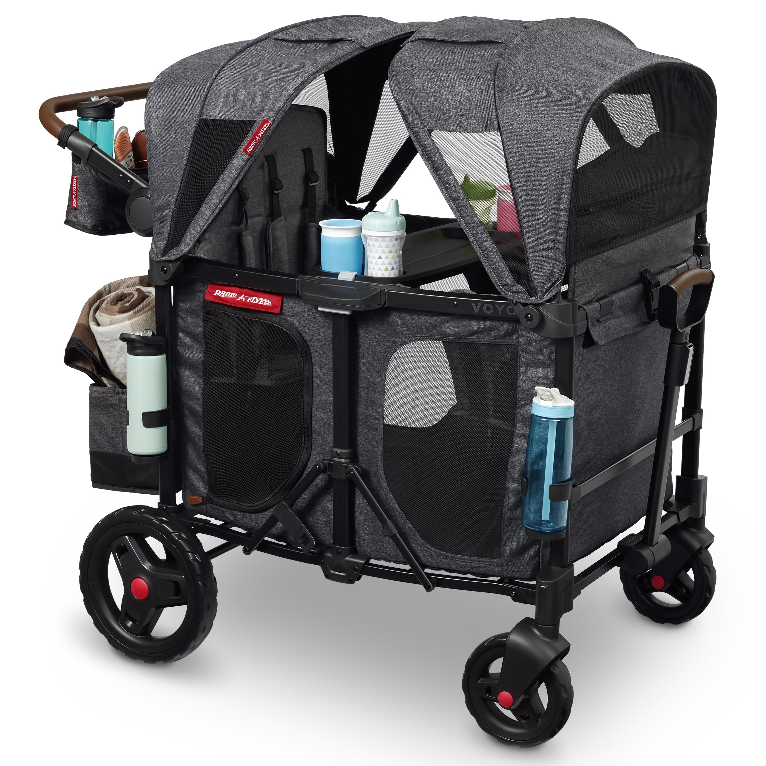 Radio Flyer, Voya™ XT Quad Stroller Wagon, Premium Stroller Wagon for 4 Kids, Accessories Included