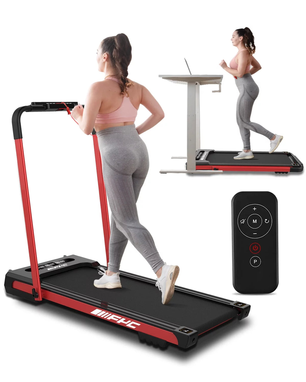FYC 3.5HP Under Desk Treadmill - 300LBS Weight Capacity, 2-in-1 Foldable Design, Remote Control & LED Display - Compact Electric Walking and Running Machine for Walking, Running, Jogging (White)