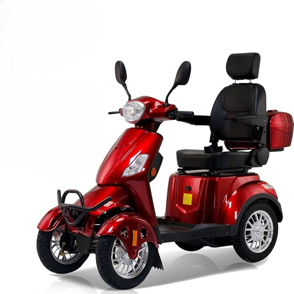 Mobility Scooters 4-Wheel Mobility Scooter Battery Powered Compact Rear Box 360 Degree Adjustable Seat  Red