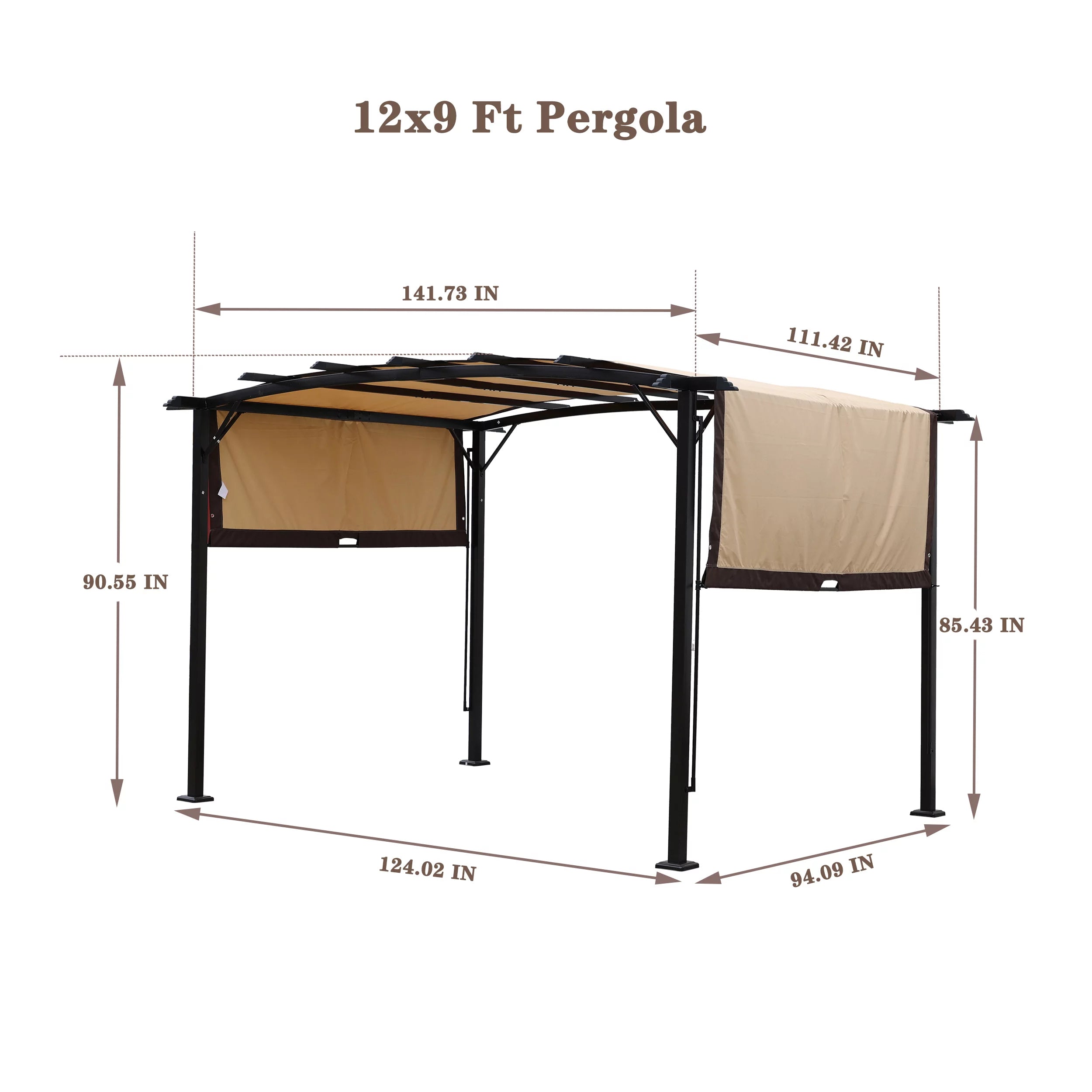 12 x 9 Ft Outdoor Pergola Patio Gazebo,Retractable Shade Canopy,Steel Frame Grape Gazebo,Sunshelter Pergola for Gardens,Terraces,Backyard same as W419S00041