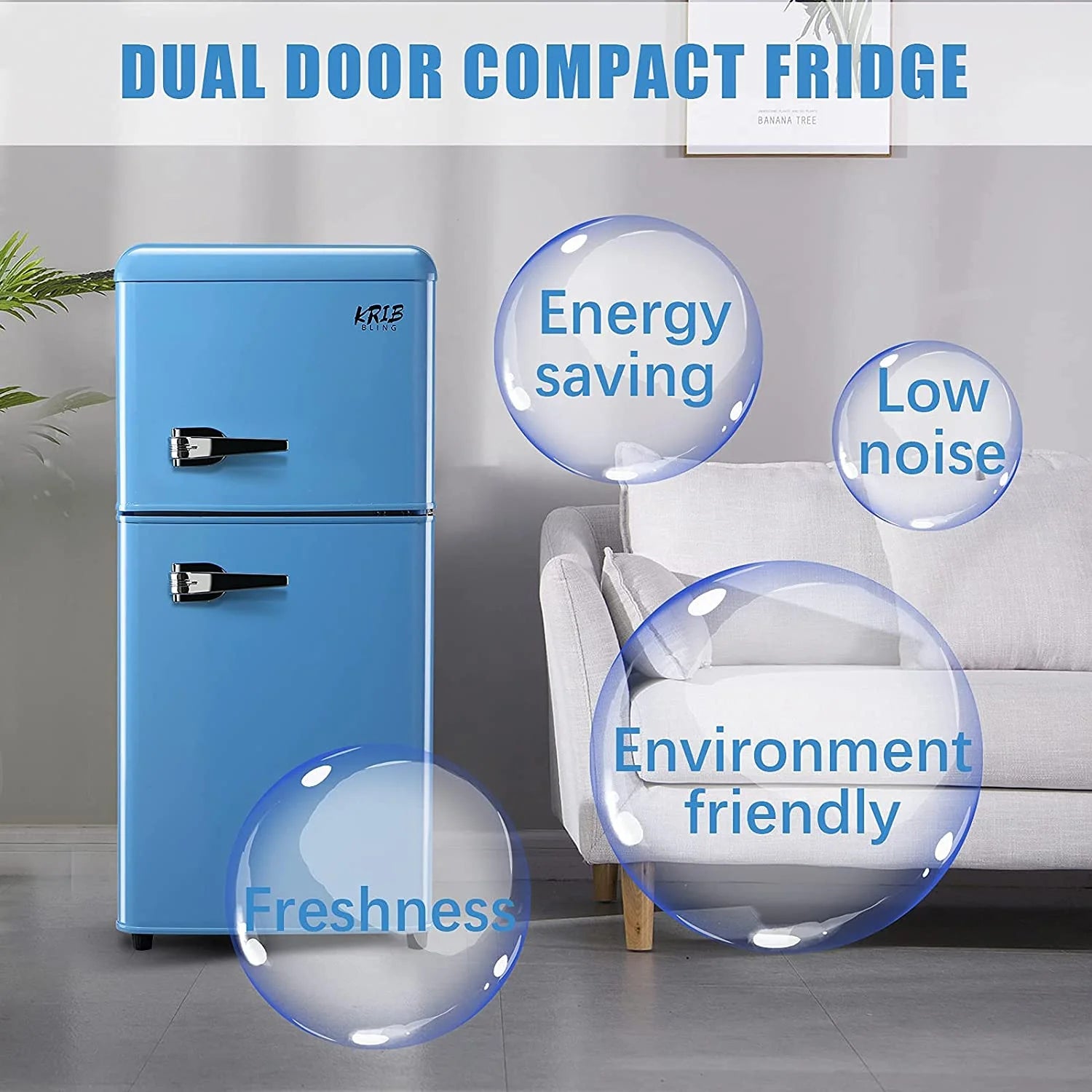 KRIB BLING 3.5 Cu.ft Compact Refrigerator Mini Fridge with Freezer, 2 Door Small Refrigerator for Office, Silver