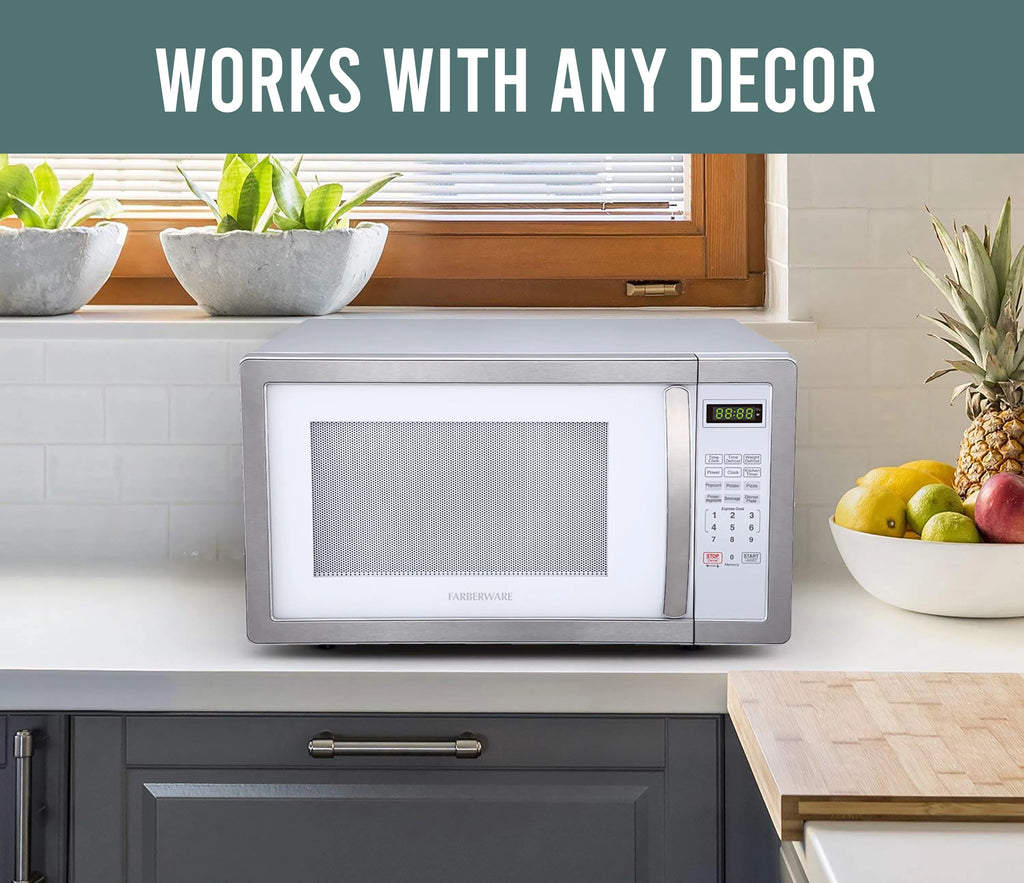 Farberware Classic 1.1 Cu. ft. 1000-Watt Microwave Oven, White and Platinum, FMO11AHTPLB