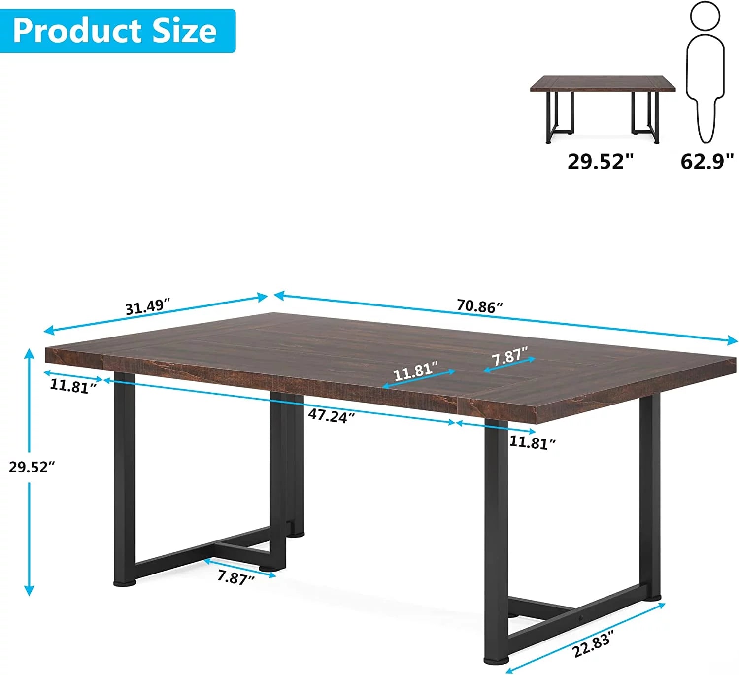 Tribesigns Dining Table Kitchen Table for 6, Rectangular Table with Metal Frame for Dining Room, Kitchen, Vintage Brown & Black