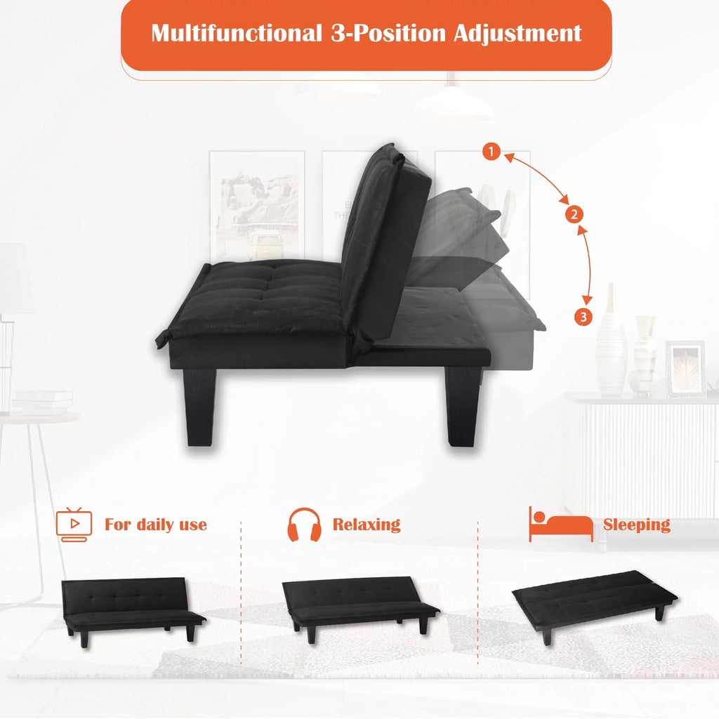 BSHTI 63.8 inch Armless Tufted Convertible Sleeper Futon Sofa Faux Suede Fabric Sofa Sleeper(Black)