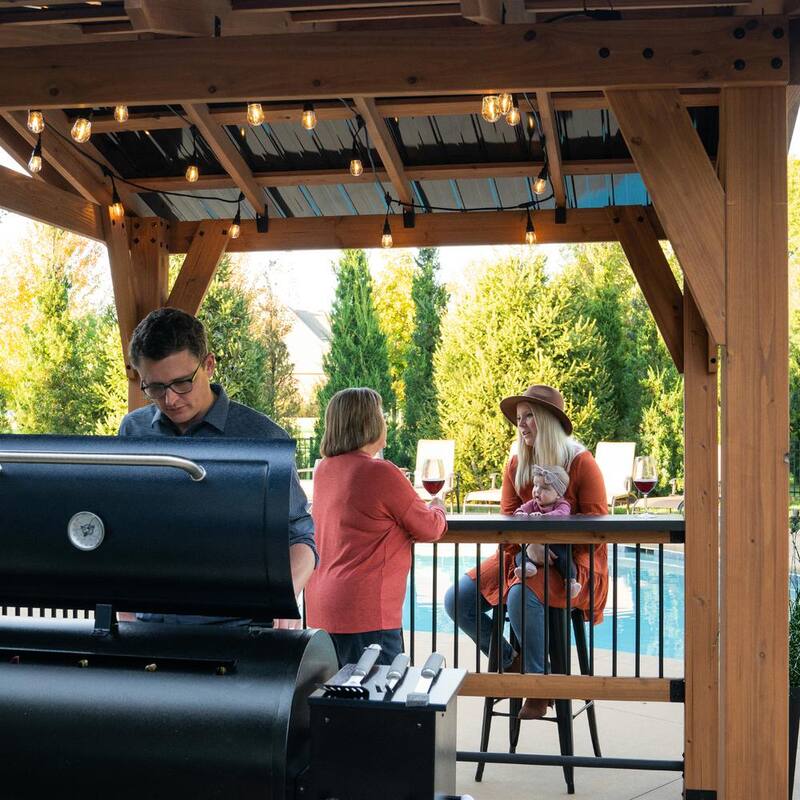 Granada 9 ft. x 10 ft. All Cedar Wood Grill Gazebo w/Outdoor Bar, Hard Top Steel Roof and Powder Coated Bar Countertops