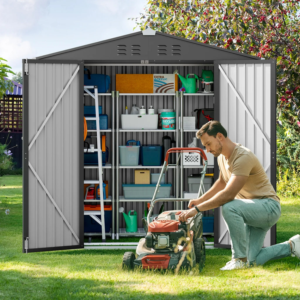 Lofka 6ft x 4ft Metal Garden Shed for Outdoor Storage, Gray