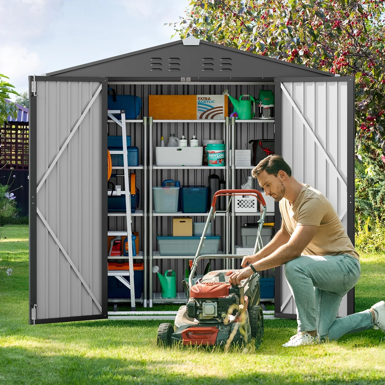 Lofka 6ft x 4ft Metal Garden Shed for Outdoor Storage, Gray