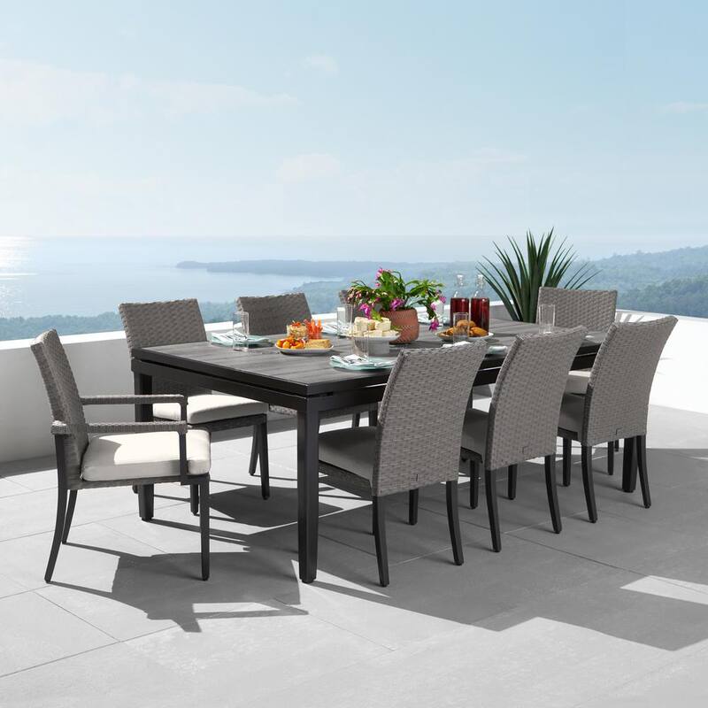 Vistano 9-Piece Wicker Outdoor Dining Set with Canvas Flax Sunbrella Cushions