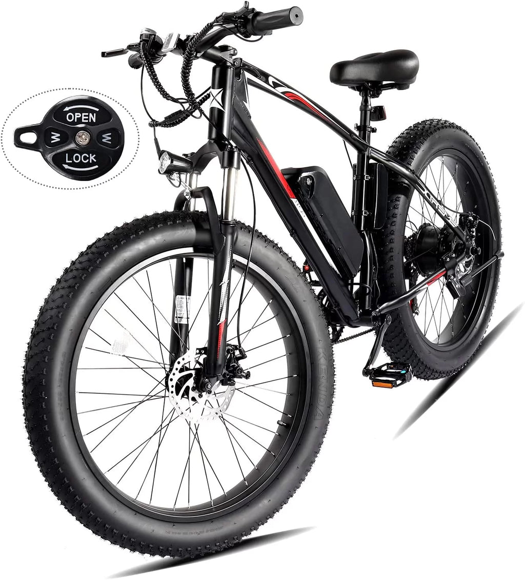 PEXMOR Electric Bike for Adult, 26" Fat Tire Adult Ebike Electric Bicycle 500W 48V 13AH Removable Battery, 20MPH Electric Mountain Bike Snow Beach E-Bike Suspension Fork Shimano 7 Speed
