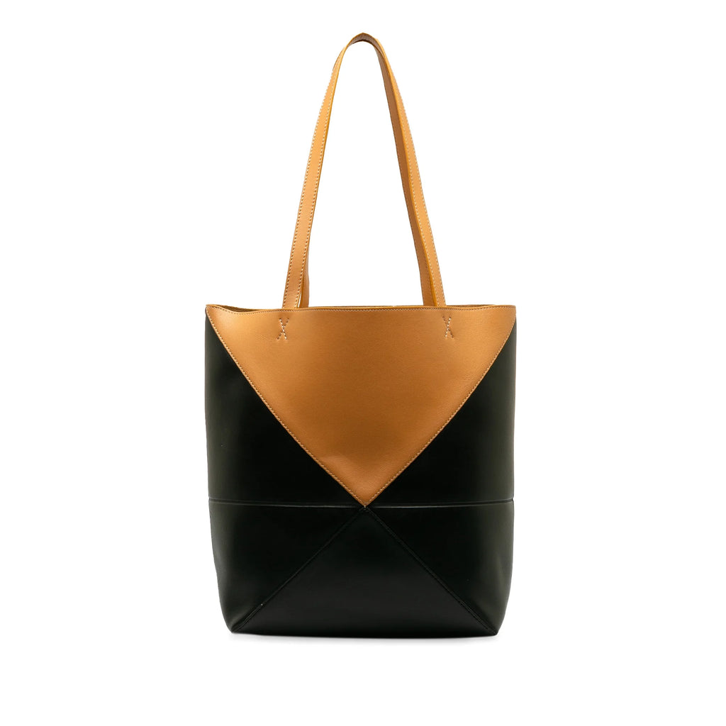 Pre-Owned Authenticated LOEWE Medium Puzzle Fold Tote Calf Leather Black Tote Bag Unisex (Good)