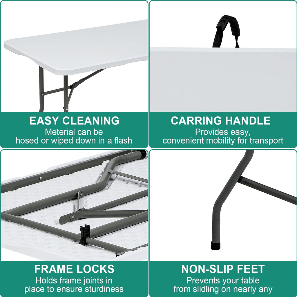Vebreda Folding Table 6ft Plastic Folding Outdoor Table, White