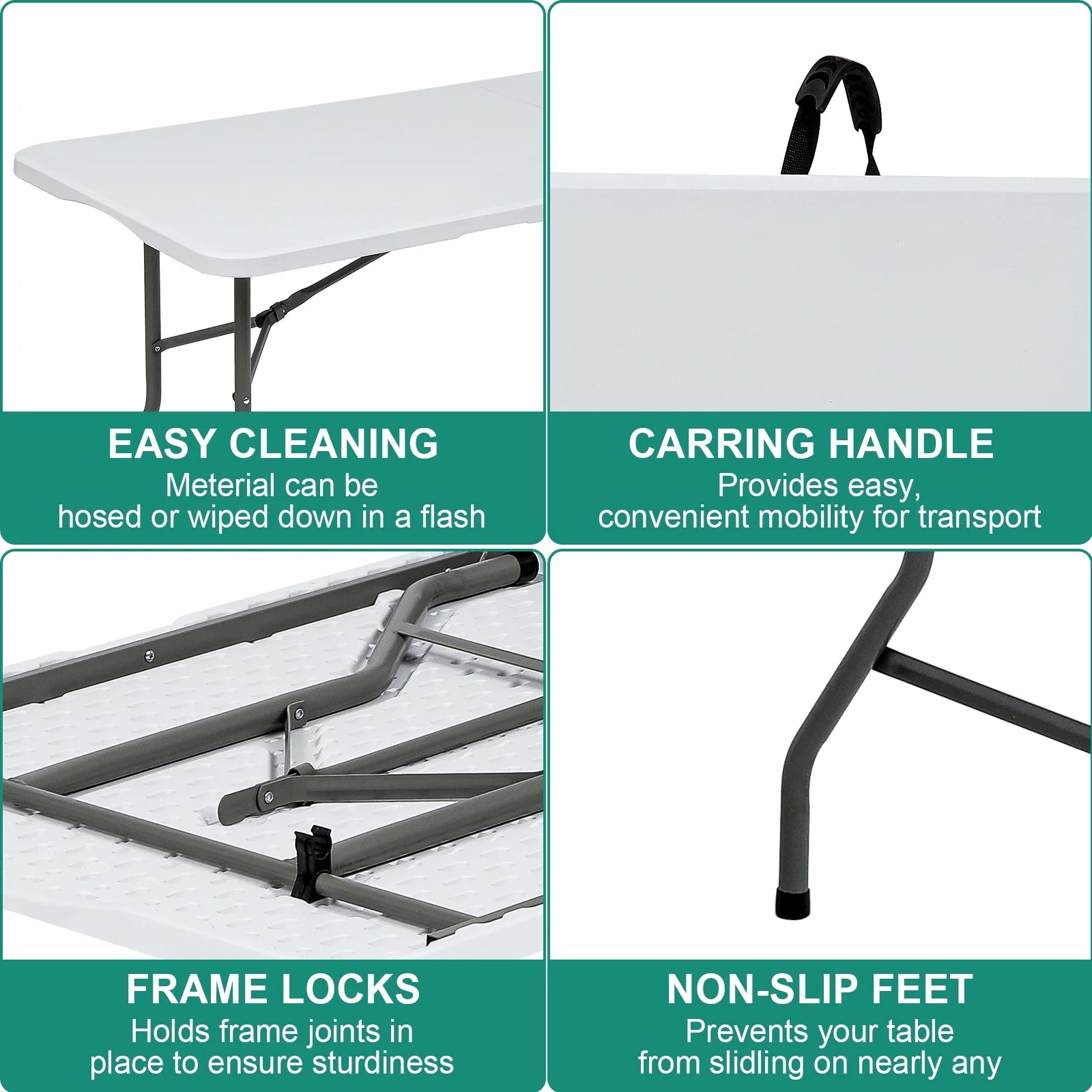 Vebreda Folding Table 6ft Plastic Folding Outdoor Table, White