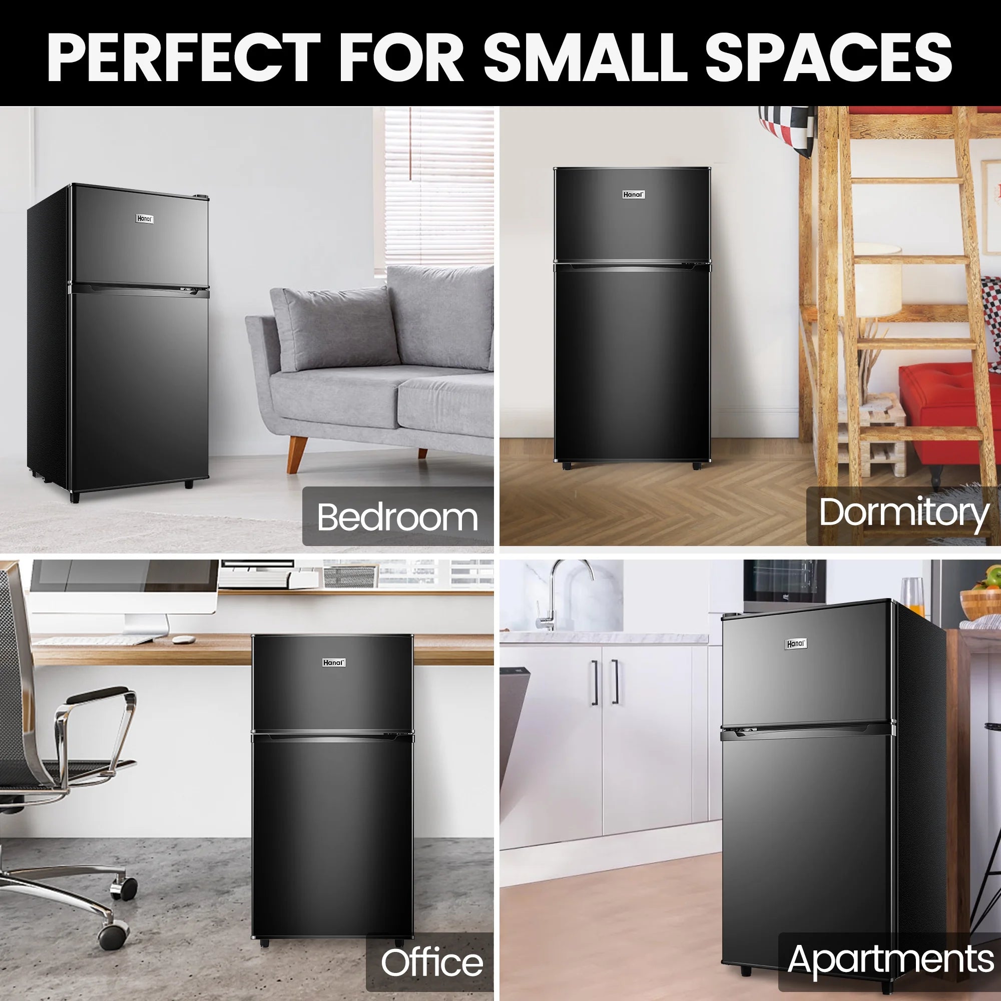 WANAI 3.5 Cu ft Two Door Mini Fridge with Freezer, Silvery