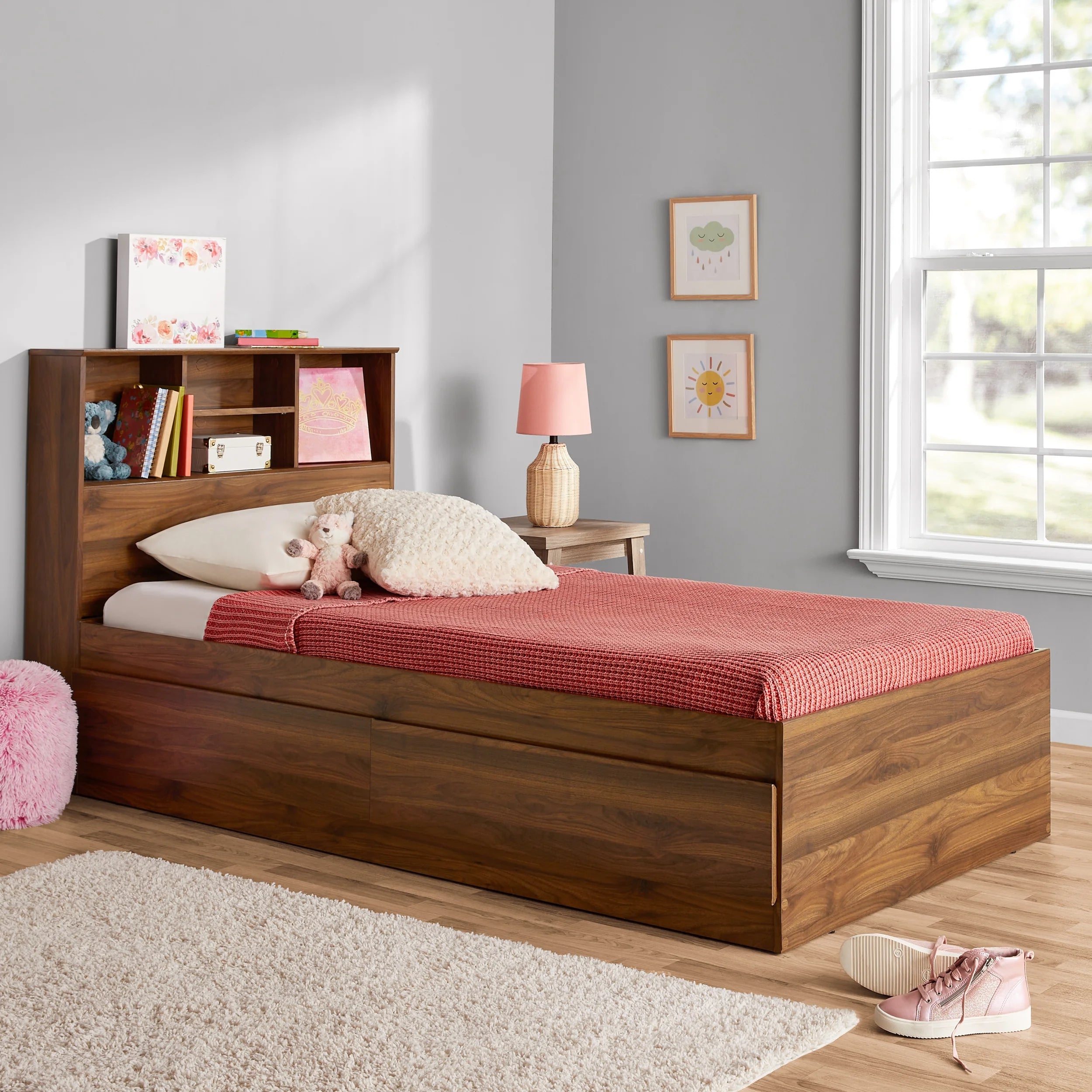Your Zone Storage Bed with Bookcase Headboard, Twin, Espresso Finish