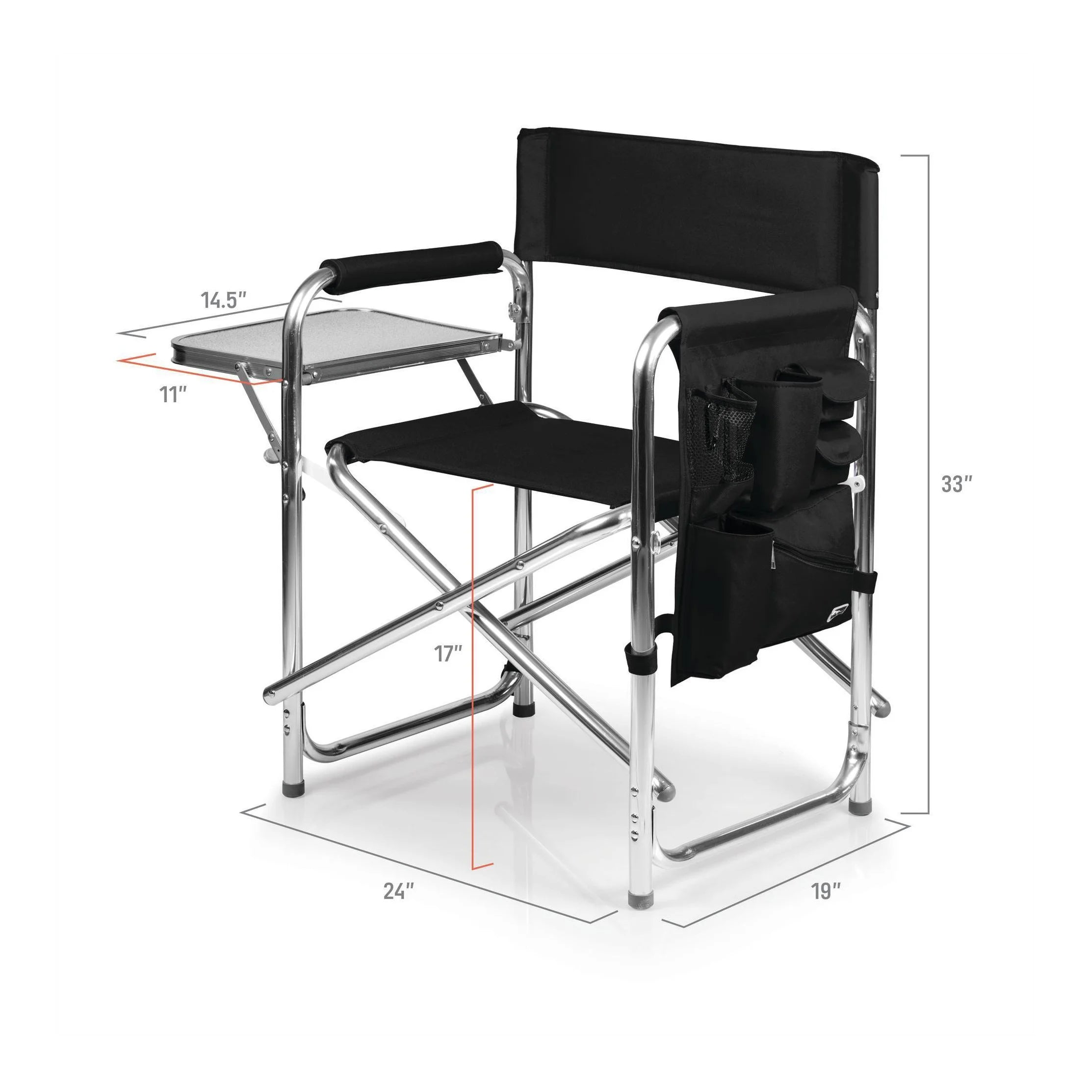 Sports Chair with Table and Pockets - Black