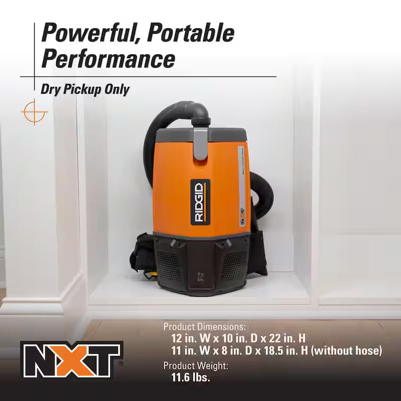 6 Qt. NXT Backpack Vacuum Cleaner with Filters and Locking Accessories for Dry Applications