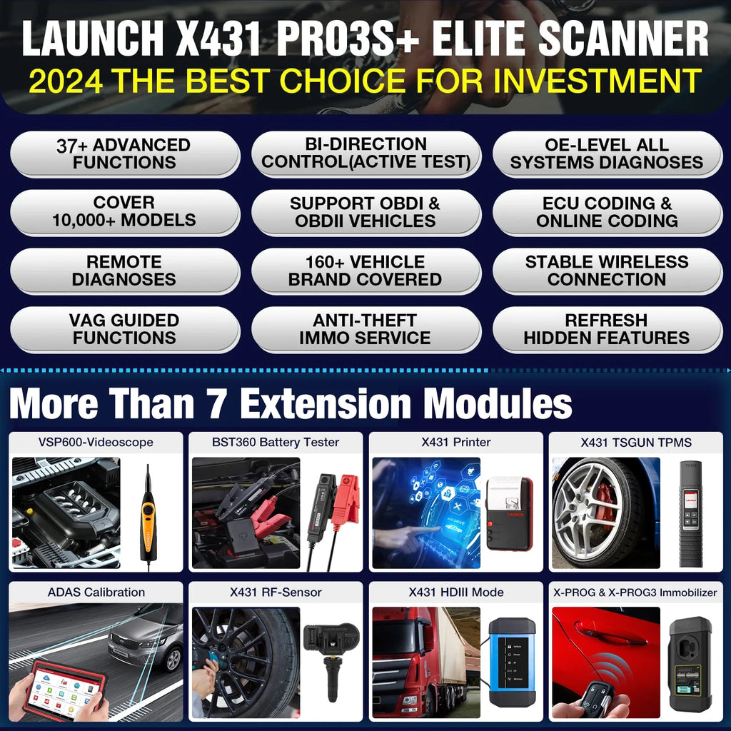 LAUNCH X431 PRO3S+ Car Diagnostic Scan Tool with Online Coding, Key Programming, 35+ Services, VAG Guide, AutoAuth for FCA SGW, 2 Years Free Update, Upgraded Ver. of X431 V PRO