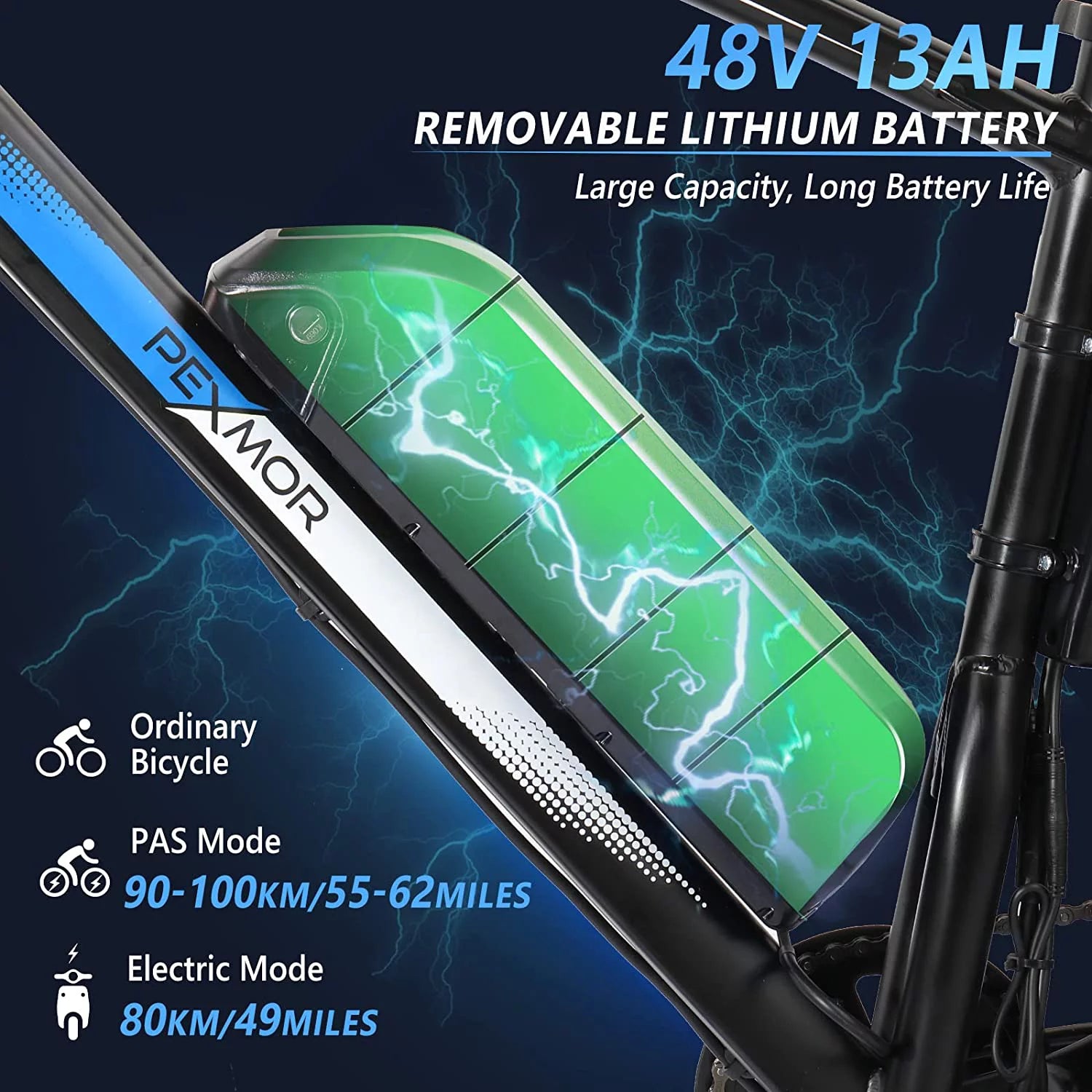 PEXMOR Electric Bike for Adult, 26" Fat Tire Adult Ebike Electric Bicycle 500W 48V 13AH Removable Battery, 20MPH Electric Mountain Bike Snow Beach E-Bike Suspension Fork Shimano 7 Speed