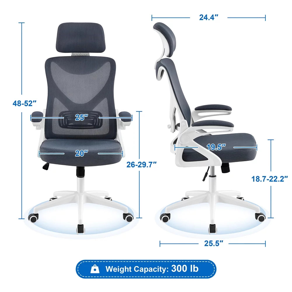 Topeakmart High Back Ergonomic Mesh Office Chair with 90° Flip-up Armrest, White/Black