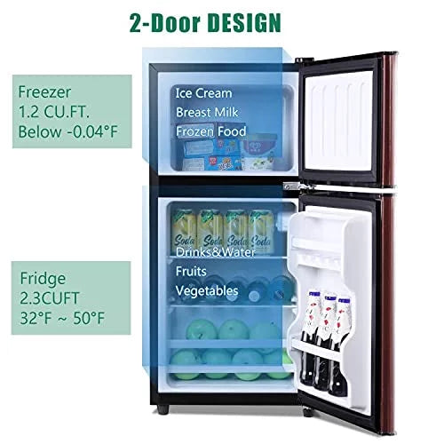 KRIB BLING 3.5 Cu.ft Compact Refrigerator Mini Fridge with Freezer, 2 Door Small Refrigerator for Office, Silver