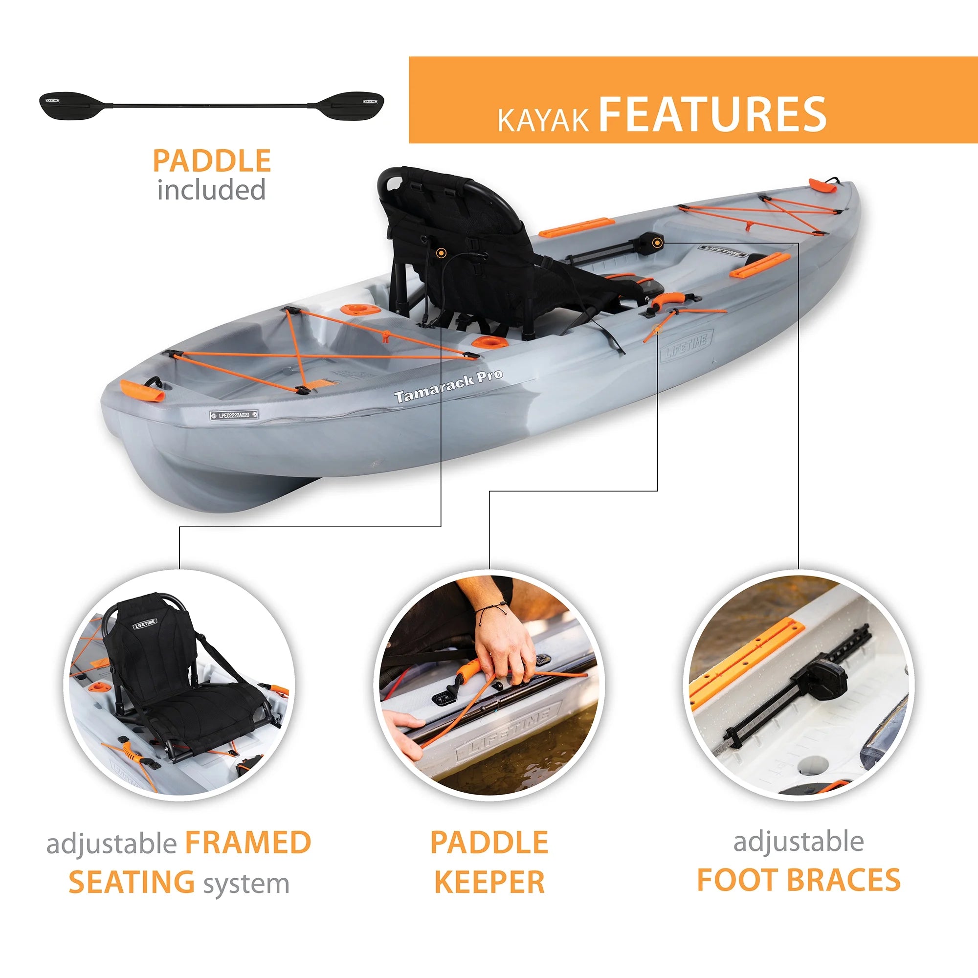 Lifetime Tamarack Pro 123 inch Sit-On-Top Kayak, Lightning Fusion (90995)