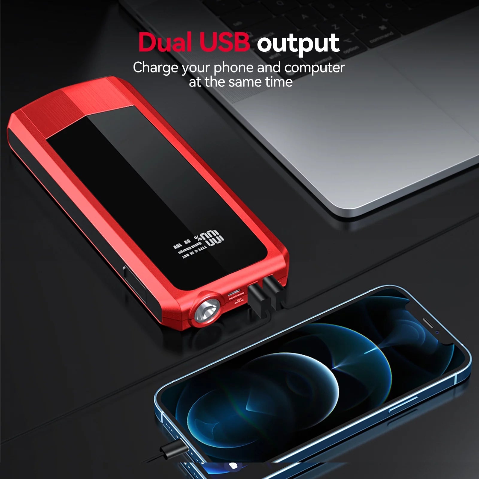 Audew (Andeman) Car Jump Starter, 2000A Peak 20000mAh Battery Jump Starter, Start Any Gas Engine or up to 8.5L Diesel Engine, 12V Car Jumper, Battery Booster Power Pack, Quick Charge 3.0 Ports, Red