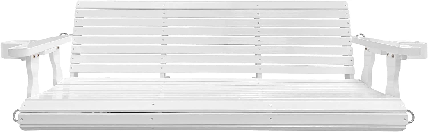 Wooden Porch Swing 3 Seater, 800 lbs Bench Swing for Outdoor Patio Garden Yard, 5 feet White