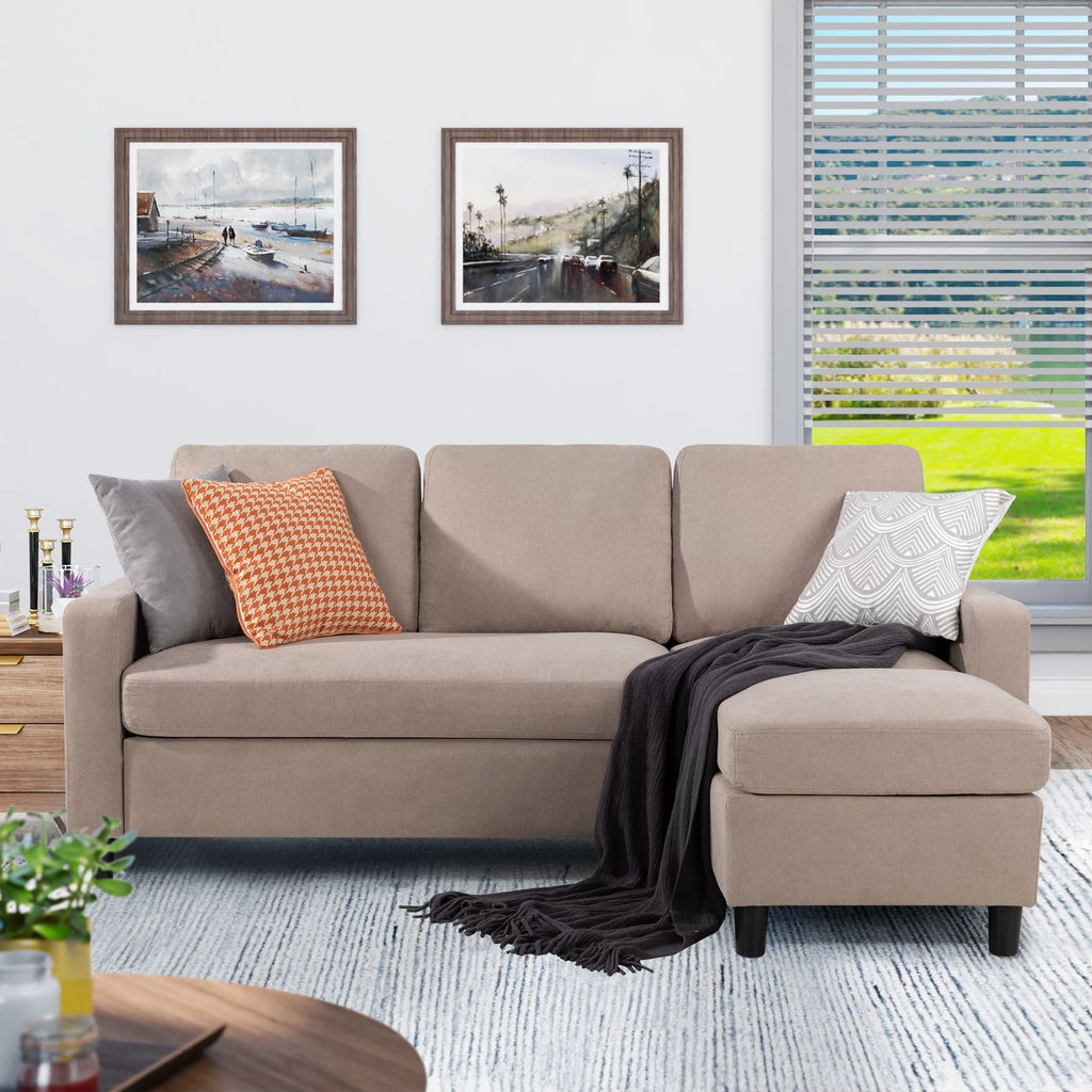Walsunny Linen Fabric Convertible L-Shaped Sectional Sofa(Dark Gray)