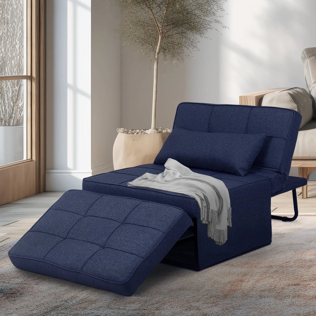 Ainfox Ottoman Chair Lounger Bed .4 in 1 Breathable Linen Convertible Single Sofa Couch, 73.23''L x 33.86''W(Dark Grey)(Beige)