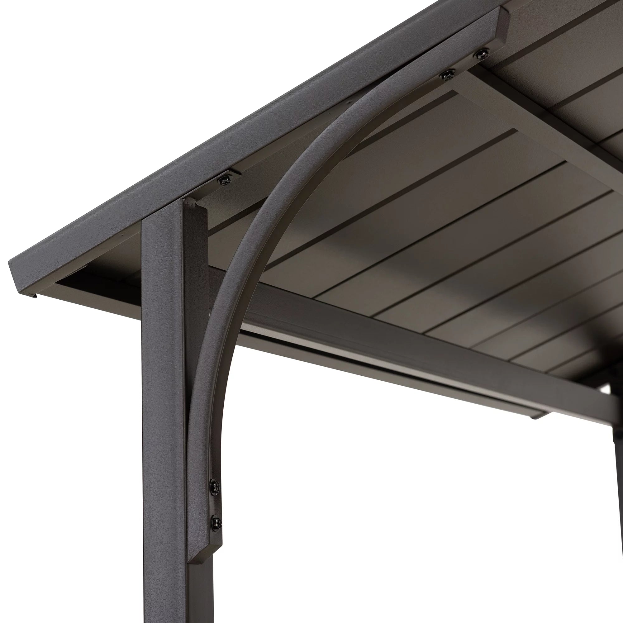 Sunjoy Hanscom 5 ft. x 8 ft. Brown Steel Frame Double Tiered Hardtop Grill Gazebo with Ceiling Hook and Shelves