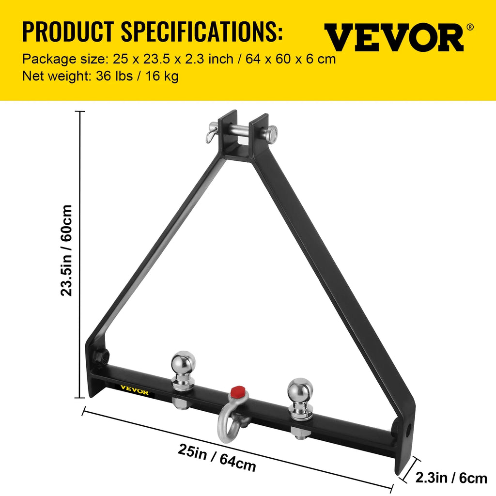 VEVOR 3 Point BX Trailer Hitch, 8000lbs Capacity Compact Tractor Drawbar, 25"Length Fits Category 1 Tractors Trailers
