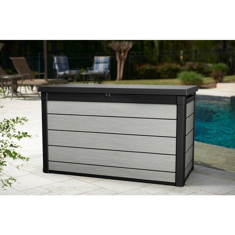 Denali 200 Gal. Large Durable Resin Plastic Deck Box Outdoor Storage For Patio Lawn and Garden, Grey