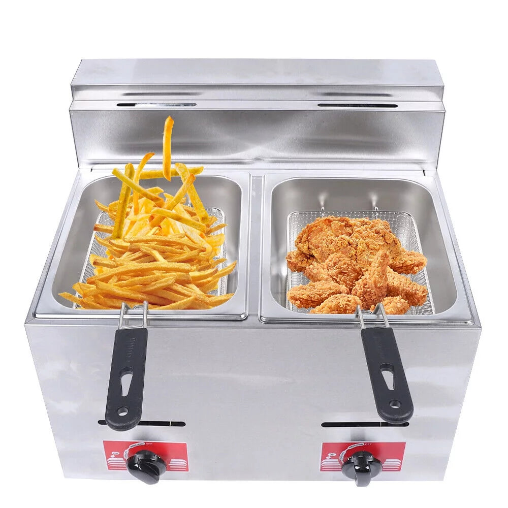 12L Commercial Countertop Gas Fryer, 2 Basket, Propane LPG Deep Fryer 2*6L