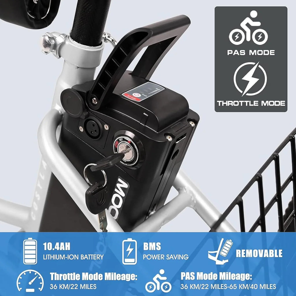 Mooncool 24" 26" 3 Wheel Electric Tricycle for Adults, 350W 36V 7 Speeds Motorized Electric Trike Three Wheel Electric Bikes Bicycle with Large Basket & Accessories for Women Men