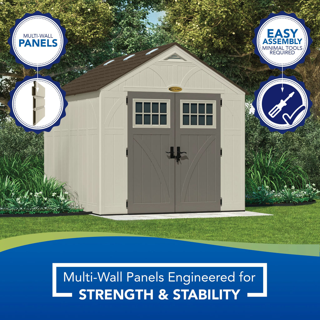 Suncast Metal and Resin Storage Shed, Vanilla, 122.25 in D x 103 in H x 100.5 in W