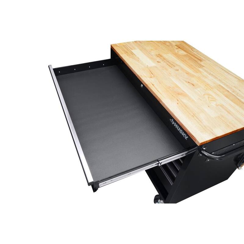 Tool Storage 46 in. W Standard Duty Black Mobile Workbench Cabinet with Solid Top Full Length Extension Table