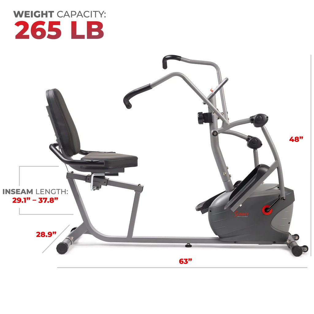 Sunny Health & Fitness Performance Recumbent Cross Trainer & Elliptical Bike with Dual Motion Arm Exercisers, Easy Access Seat & Exclusive SunnyFit® App Enhanced Bluetooth Connectivity - SF-RBE420035…