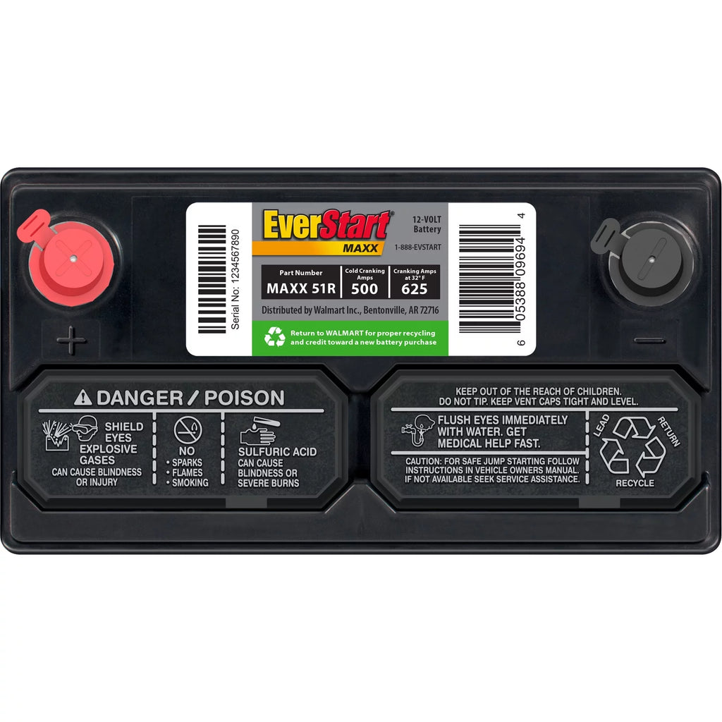 EverStart Maxx Lead Acid Automotive Battery, Group Size 51R 12 Volt, 500 CCA