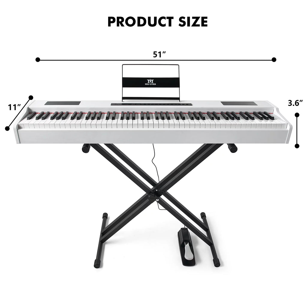 MUSTAR Weighted Digital Keyboard Piano 88 Keys Hammer Action with Stand, Bluetooth, Portable Case, Sustain Pedal (White)