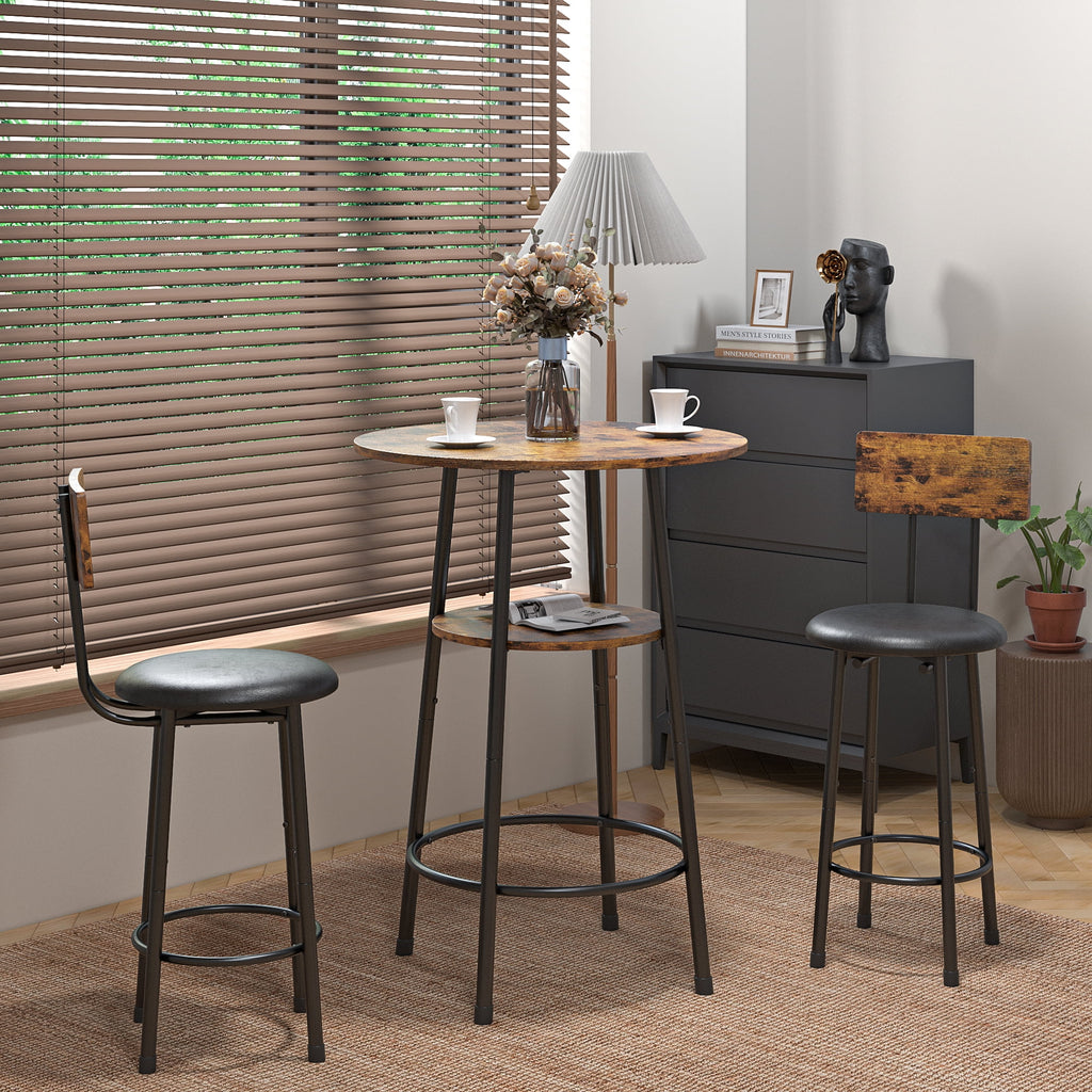 5 Piece Bar Table Set, Modern Counter Height Dining Set, Home Dining Table and Chairs Set for 4, Kitchen Breakfast Table Set with 4 Cushioned Stools, Bistro Pub Table Set, Rustic Brown