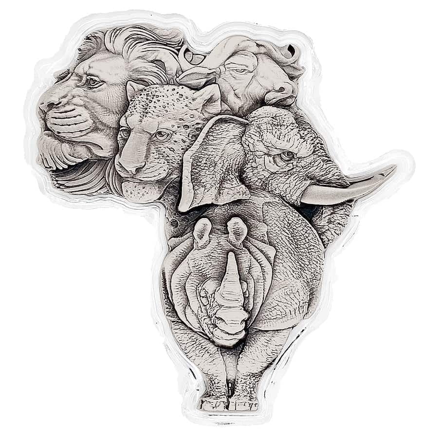 2022 Chad 5 oz Silver Big Five Africa Shaped High Relief Coin .999 Fine (w/Box)