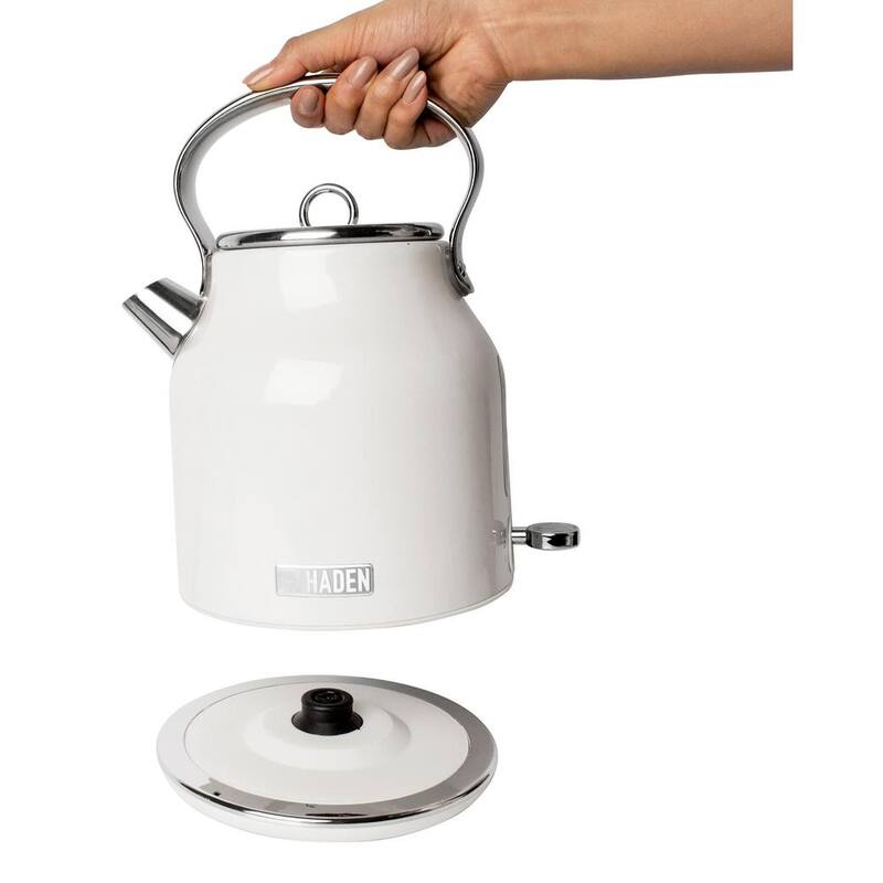 Heritage 7-Cup White Cordless Stainless Steel Retro Electric Kettle with Auto Shut-Off