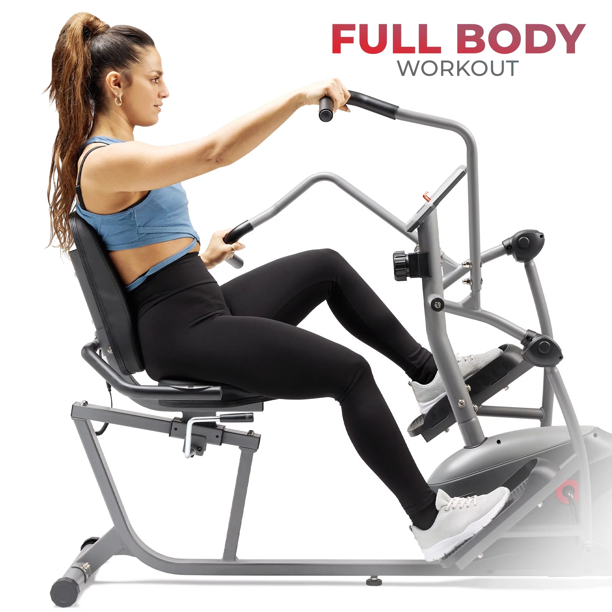 Sunny Health & Fitness Performance Recumbent Cross Trainer & Elliptical Bike with Dual Motion Arm Exercisers, Easy Access Seat & Exclusive SunnyFit® App Enhanced Bluetooth Connectivity - SF-RBE420035…