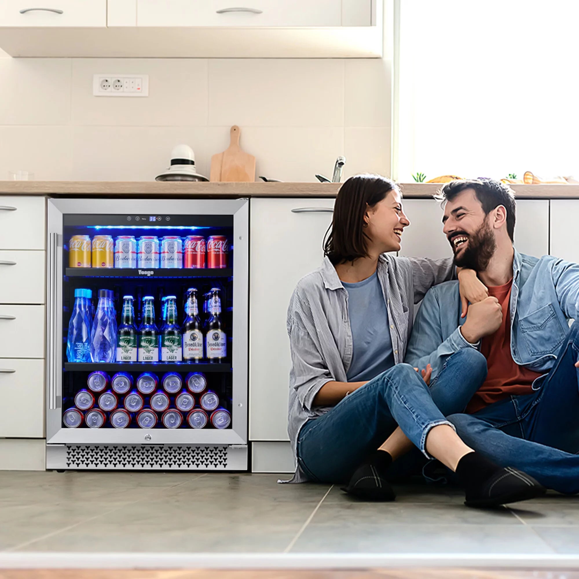 Yeego 24" Beverage Refrigerator, 180 Can Beverage Fridge with Advanced Cooling System Reversible Door Beverage Cooler Built-in or Freestanding for Beer Soda Wine Water