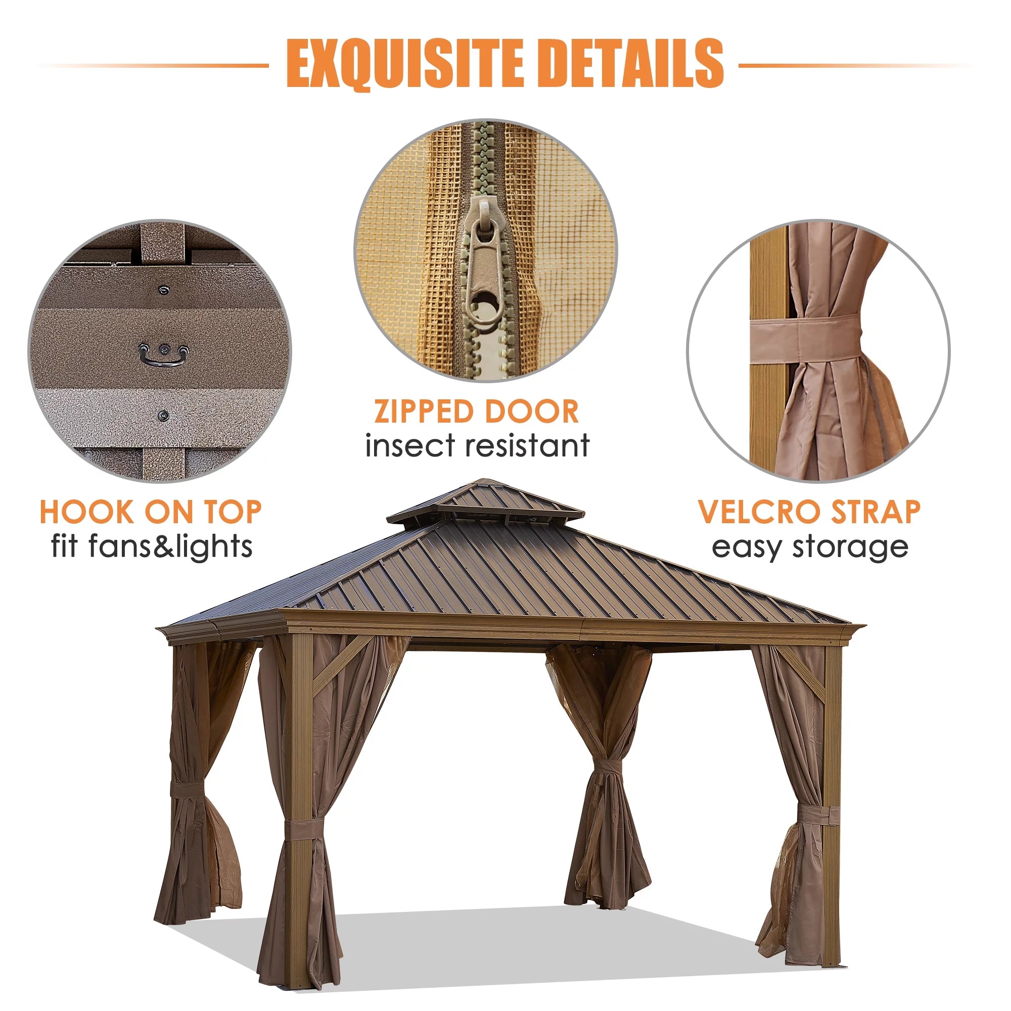Viruhaka 12'x12' Gazebo Outdoor Pop up Canopy Tent with Curtains and Shelter for Patio, Party & Backyard