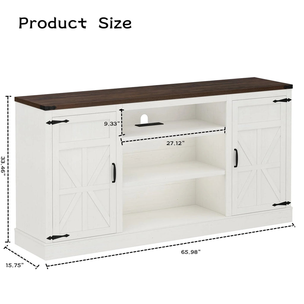 4 Layer Farmhouse Coffee Bar Cabinet With Power Outlet & LED Light, 57" Barn Door Buffet Cabinet Kitchen Storage With Adjustable Shelves(Brown)