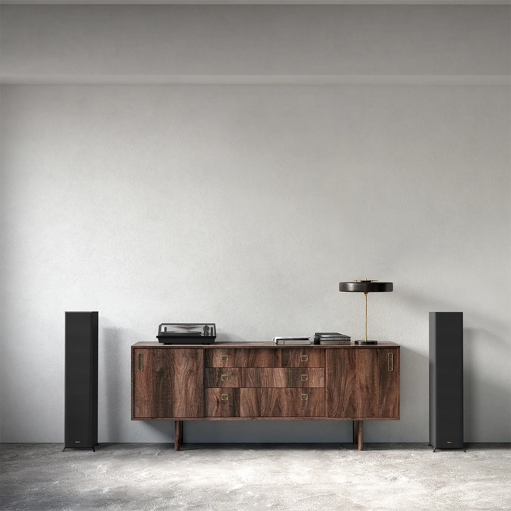 Klipsch RP-6000F II High-Fidelity Floorstanding Speaker (Pair) with Enhanced Bass Ebony Bundle with Deco Gear 100ft long 16 AWG Speaker Wire + High-Quality Brass Speaker Banana Plugs, 5-Pair